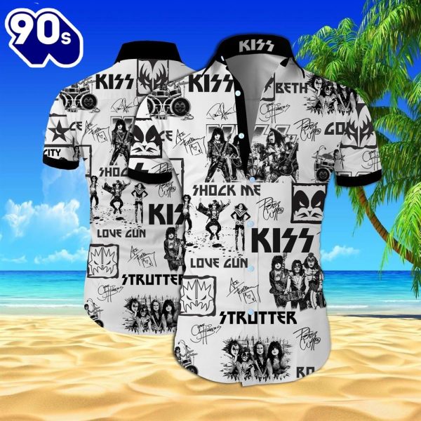 Kiss Rock Band All Over Printed Hawaiian Shirt White Men