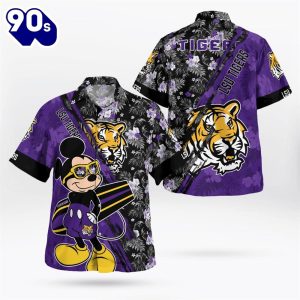 LSU Tigers Mickey Mouse Floral Short Sleeve Hawaii Shirt