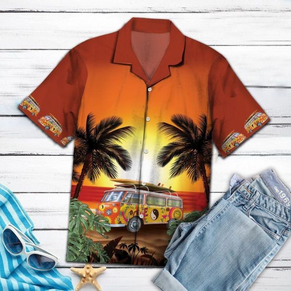 Legend Bus Brown Unique Design Hippie Hawaiian Shirt Beachwear For Men Gifts For Young Adults