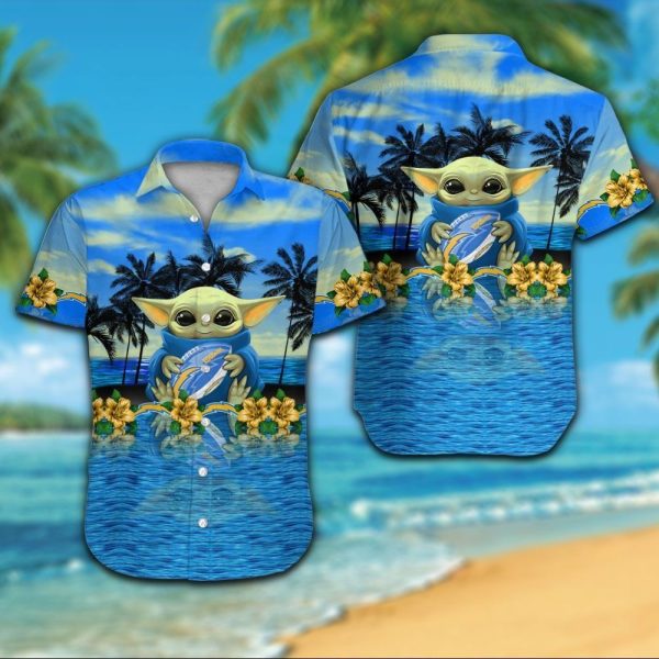 Los Angeles Chargers Short Sleeve Button Up Tropical Hawaiian Shirt VER019