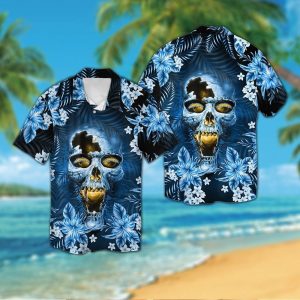 Los Angeles Chargersskull Short Sleeve Button Up Tropical Hawaiian Shirt