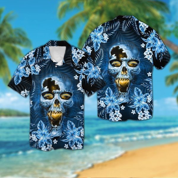 Los Angeles Chargersskull Short Sleeve Button Up Tropical Hawaiian Shirt