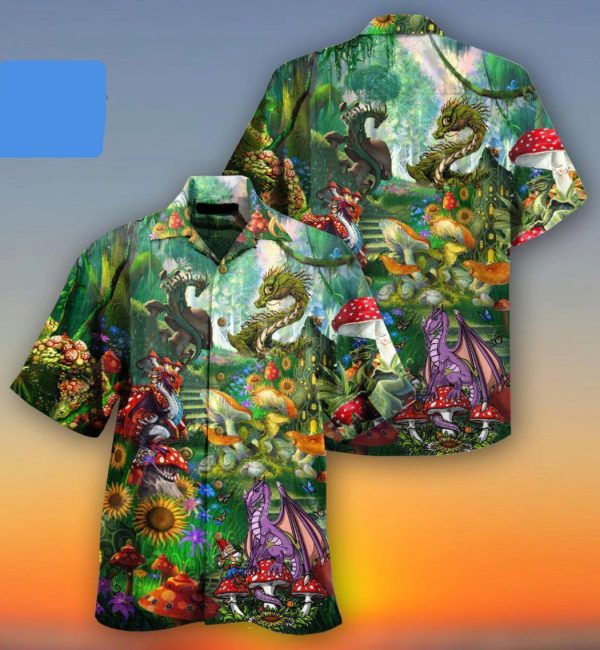 Magic Mushrooms Dragon 3d Hippie Hawaiian Shirt Beachwear For Men Gifts For Young Adults