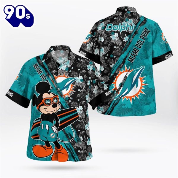 Miami Dolphins Mickey Mouse Floral Short Sleeve Hawaii Shirt