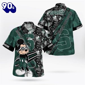 Michigan State Spartans Mickey Mouse Floral Short Sleeve Hawaii Shirt