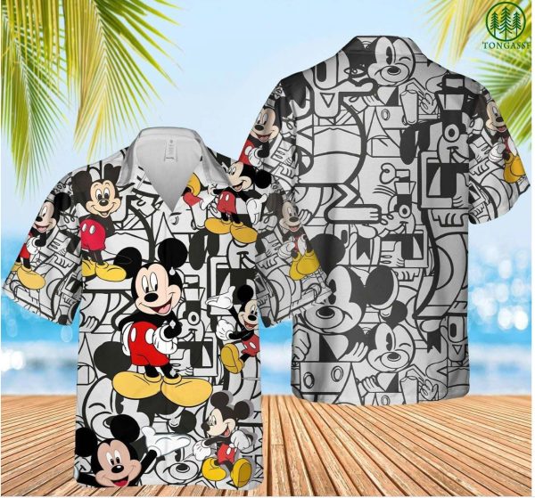 Mickey Mouse Disney Men's Hawaiian Shirt 3D Animation Printed Short Sleeve Fashion Casual