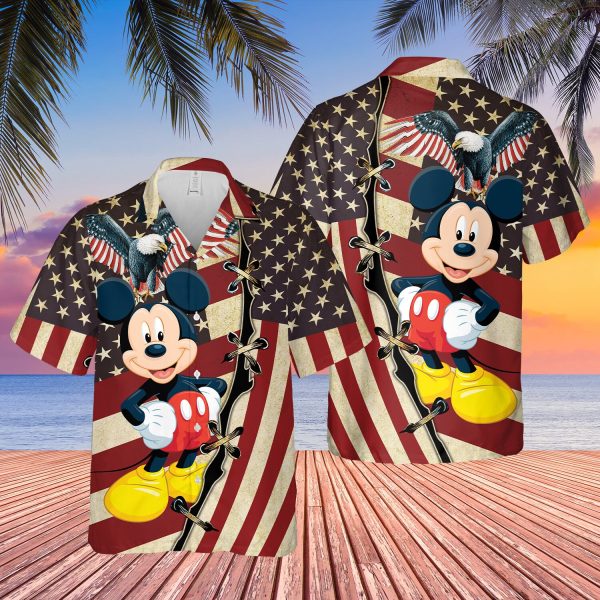 Mickey Mouse US Flag Hawaiian Shirt Aloha Eagle