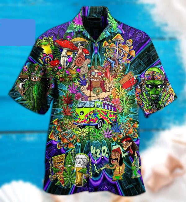 Mushroom Alien Bus Everything 3d Hippie Hawaiian Shirt Beachwear For Men Gifts For Young Adults