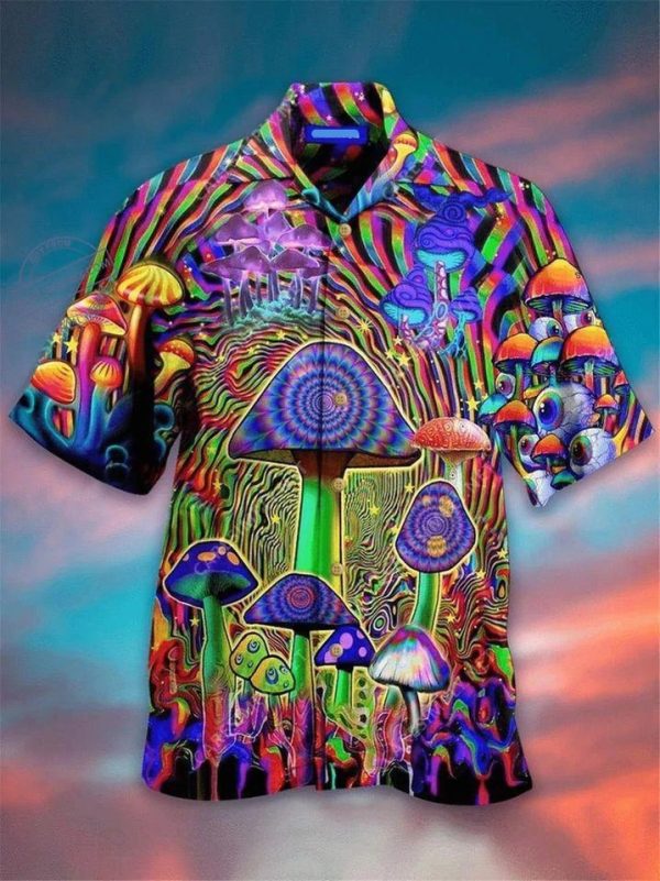 Mushroom Love Color 3d Hippie Hawaiian Shirt Beachwear For Men Gifts For Young Adults