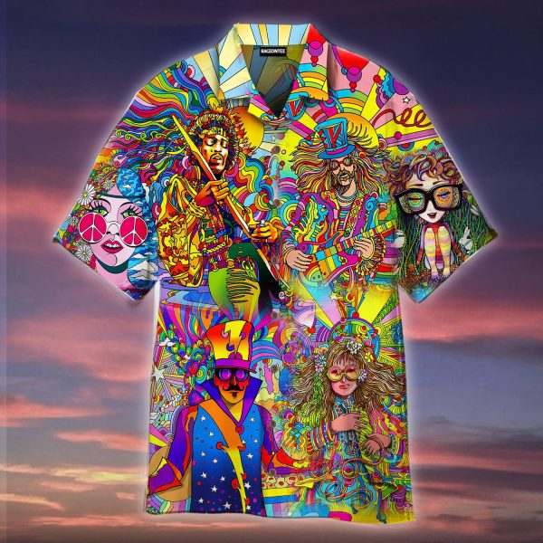 Music Colorful Hippie Hawaiian Shirt Beachwear For Men Gifts For Young Adults