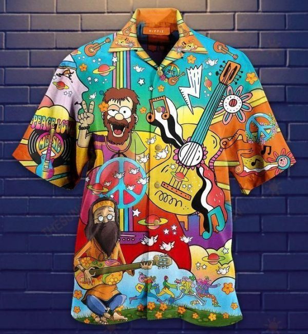 Music Multicolor Nice Design Hippie Hawaiian Shirt Beachwear For Men Gifts For Young Adults