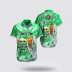 NCAA Marshall Thundering Herd Baby Yoda Tiki Flower Hawaiian Shirt