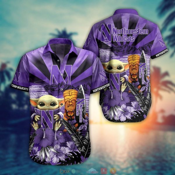 NCAA Northwestern Wildcats Baby Yoda Hawaiian Shirt 2