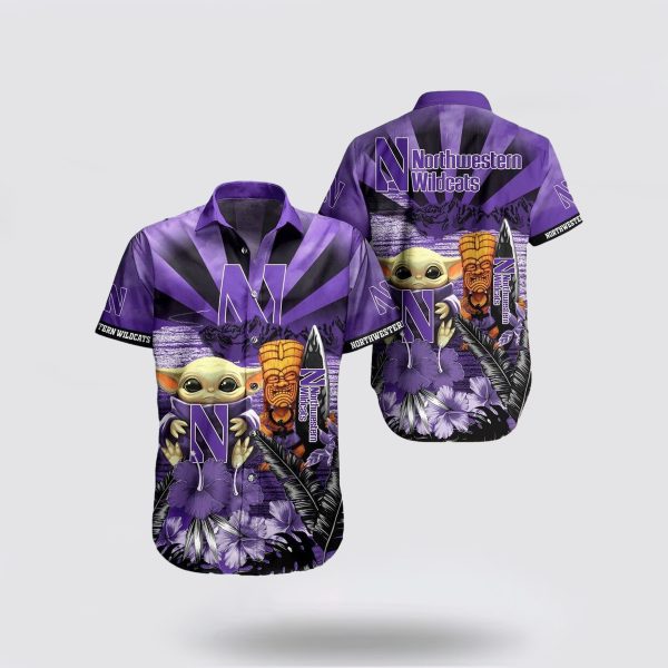 NCAA Northwestern Wildcats Baby Yoda Hawaiian Shirt