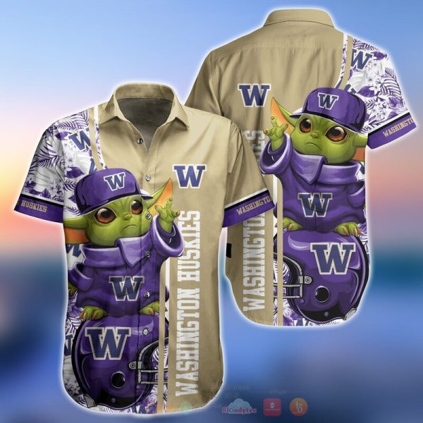 NCAA Washington Huskies Baby Yoda Hawaiian Shirt 2