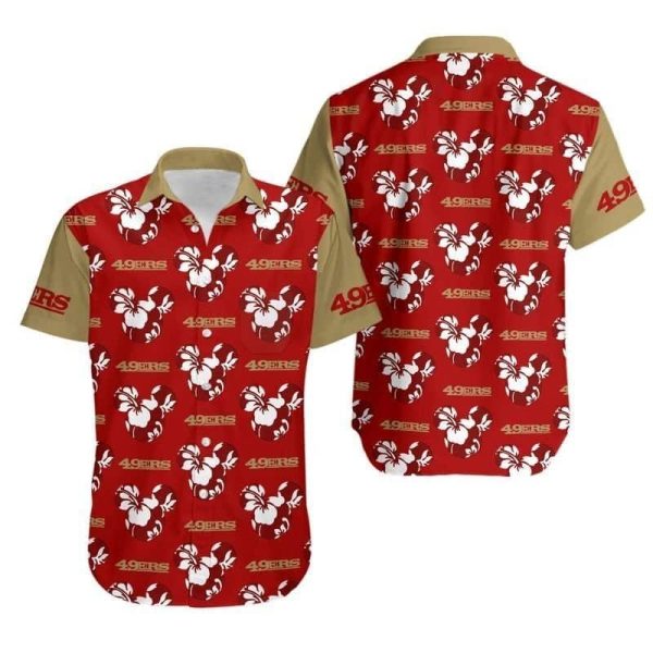 NFL San Francisco 49ers Hawaiian Shirt Mickey Mouse Flower NFL Hawaiian Shirt