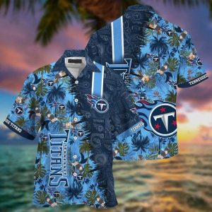 NFL Tennessee Titans Flowers Navy Blue Hawaiian Shirt V3 Aloha Shirt