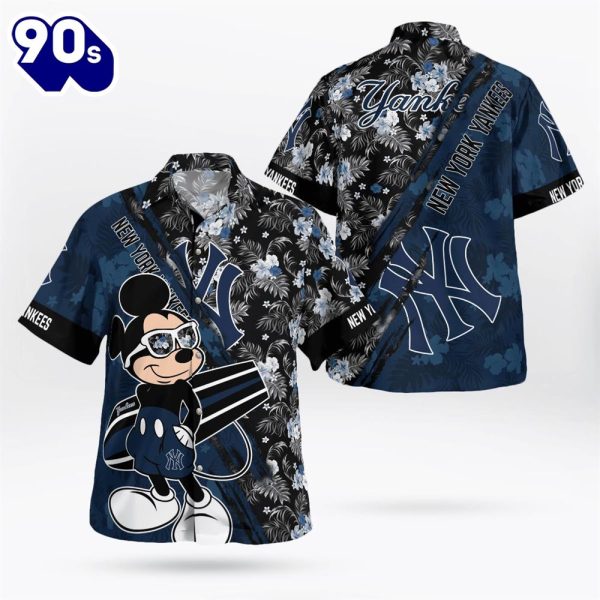 New York Yankees Mickey Mouse Floral Short Sleeve Hawaii Shirt