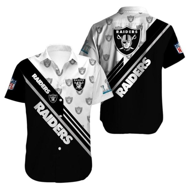 Nfl Las Vegas Raiders Black White Trendy Hawaiian Shirt Aloha Shirt