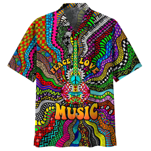 Peace Love Music Hippie Hawaiian Shirt Beachwear For Men Gifts For Young Adults