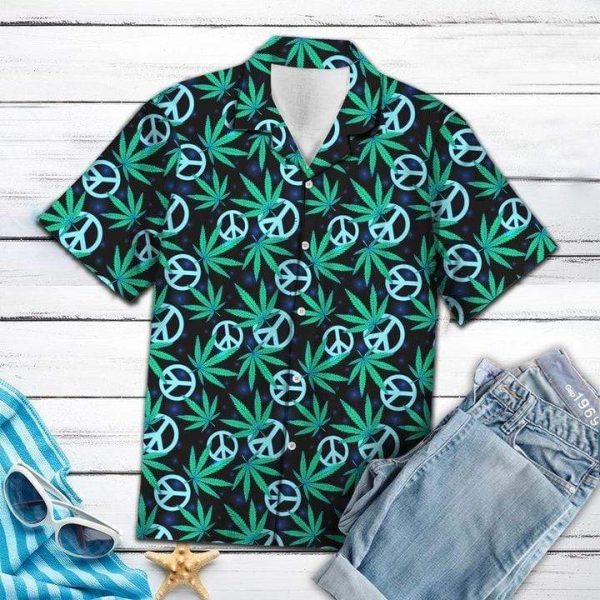 Peace Love Weeds Hippie Hawaiian Shirt Beachwear For Men Gifts For Young Adults