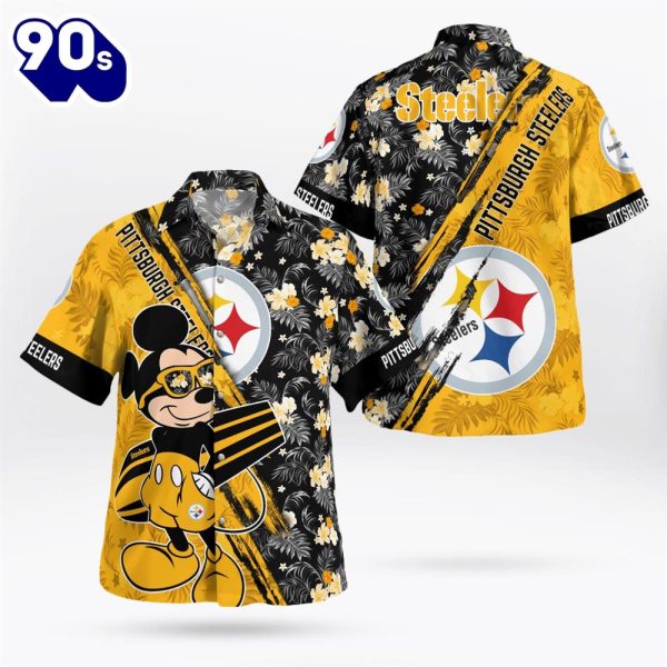 Pittsburgh Steelers Mickey Mouse Floral Short Sleeve Hawaii Shirt