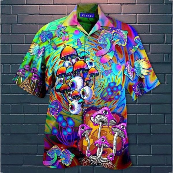 Psychedelic Art Magic Mushroom Trippy Hippie Hawaiian Shirt Beachwear For Men Gifts For Young Adults