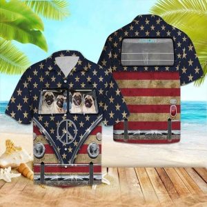 Pug Flag Bus Hippie Hawaiian Shirt Beachwear For Men Gifts For Young Adults