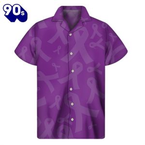 Purple Cancer Awareness Ribbon Print Mens Short Sleeve Shirt