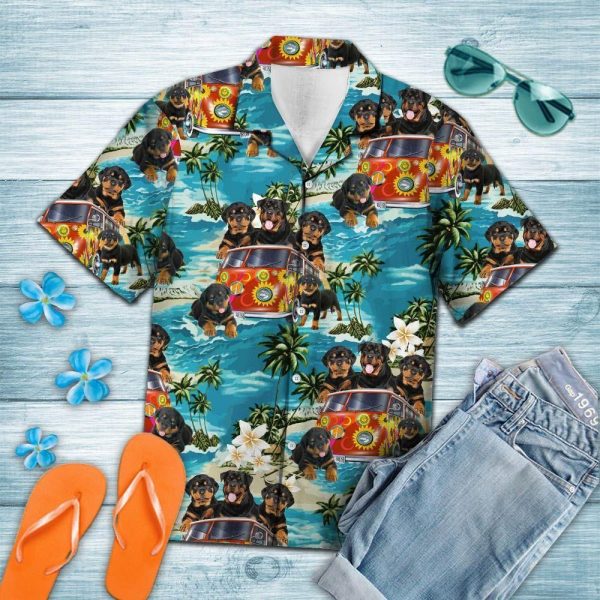 Rottweiler Summer Blue Amazing Design Hippie Hawaiian Shirt Beachwear For Men Gifts For Young Adults