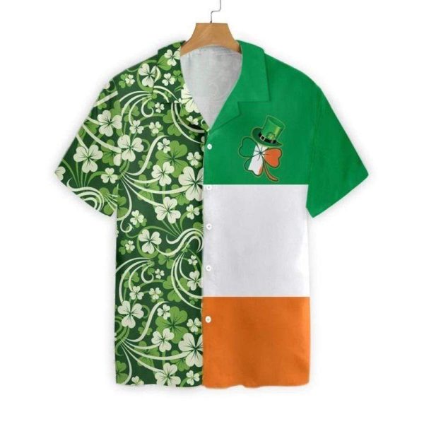 Shamrock With Hat And Ireland Flag Saint Patricks Day Hawaiian Shirt