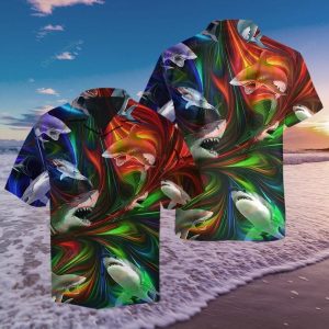 Shark Colorful Unique Design Hippie Hawaiian Shirt Beachwear For Men Gifts For Young Adults