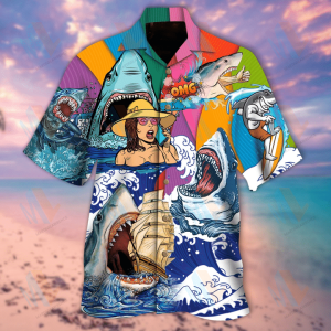 Sharks On Sea Hippie Hawaiian Shirt Beachwear For Men Gifts For Young Adults