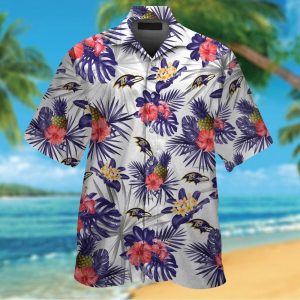 Short Sleeve Baltimore Ravens Hawaiian Shirt Button Up Tropical