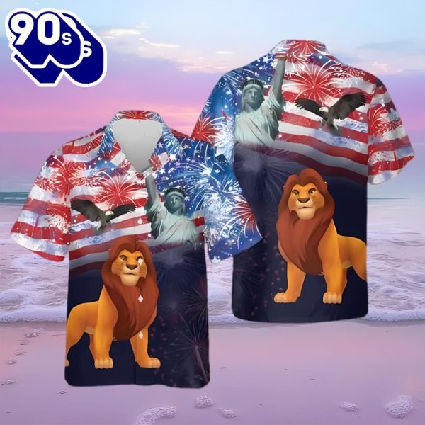 Simba Lion King Eagle Fireworks Us Flag Independence Day 3d Hawaii Shirt