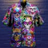 Skull Color Flowers 3d Hippie Hawaiian Shirt Beachwear For Men Gifts For Young Adults