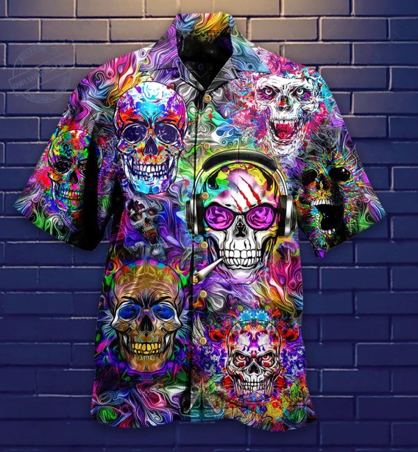 Skull Color Flowers 3d Hippie Hawaiian Shirt Beachwear For Men Gifts For Young Adults