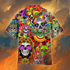 Skull Colorful Hippie Hawaiian Shirt Beachwear For Men Gifts For Young Adults