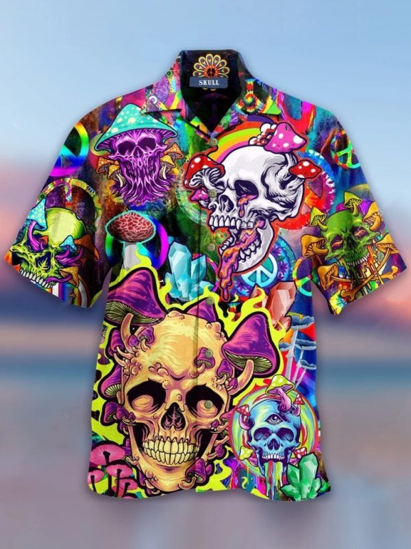 Skull Colorfull Printed Casual Abstract Style Hippie Hawaiian Shirt Beachwear For Men Gifts For Young Adults