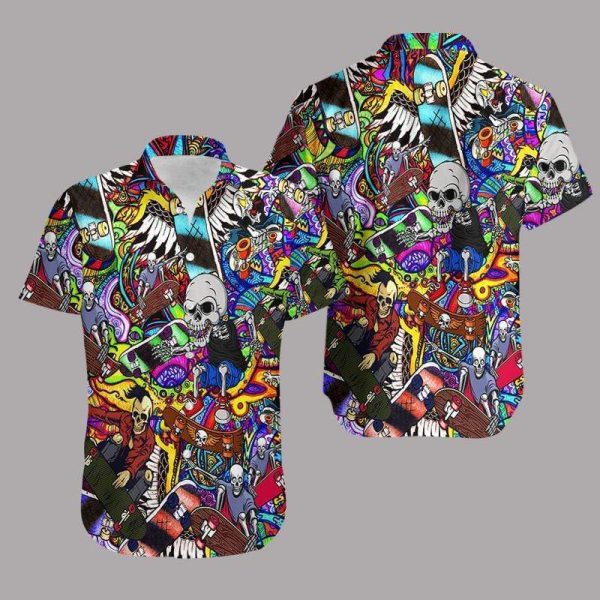 Skull Skating Hippie Hawaiian Shirt Beachwear For Men Gifts For Young Adults