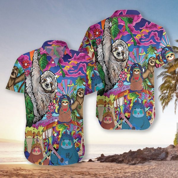 Sloth Hippie Hawaiian Shirt Beachwear For Men Gifts For Young Adults