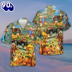 Smiley Pumpkin On The Farm Thanksgiving Hawaiian Shirt Button Up Shirt Thanksgiving Gift Ideas