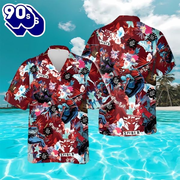 Spider Punk Man Spider Man Across The Spider Verse Floral Hawaiian Shirt