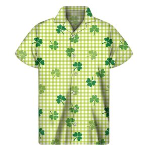 St Patricks Day With Shamrock And Buffalo Plaid Hawaiian Shirt