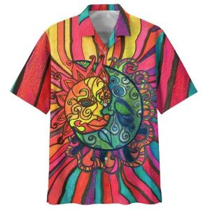 Sun Moon Hippie Hawaiian Shirt Beachwear For Men Gifts For Young Adults