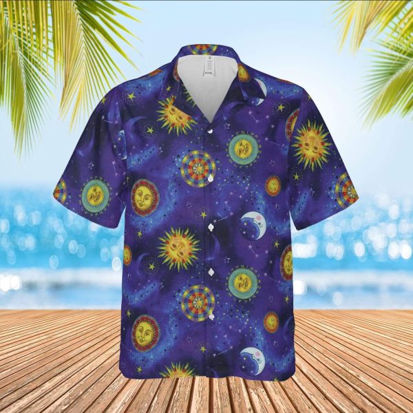 Sun Moon Purple Galaxy Hippie Hawaiian Shirt Beachwear For Men Gifts For Young Adults