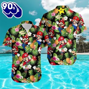 Super Mario And Friends Button Down Hawaiian Shirt