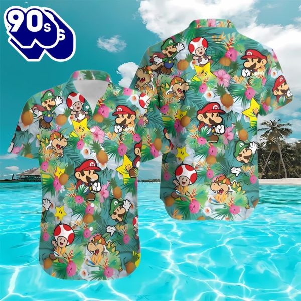 Super Mario Bros Beach Lover Aloha Pineapple Hawaiian Shirt