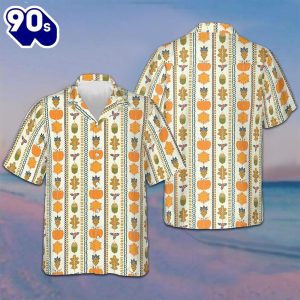 Thanksgiving Day Vertical Pattern Hawaiian Shirt Mens Summer Short Sleeve Shirts Gifts For Son