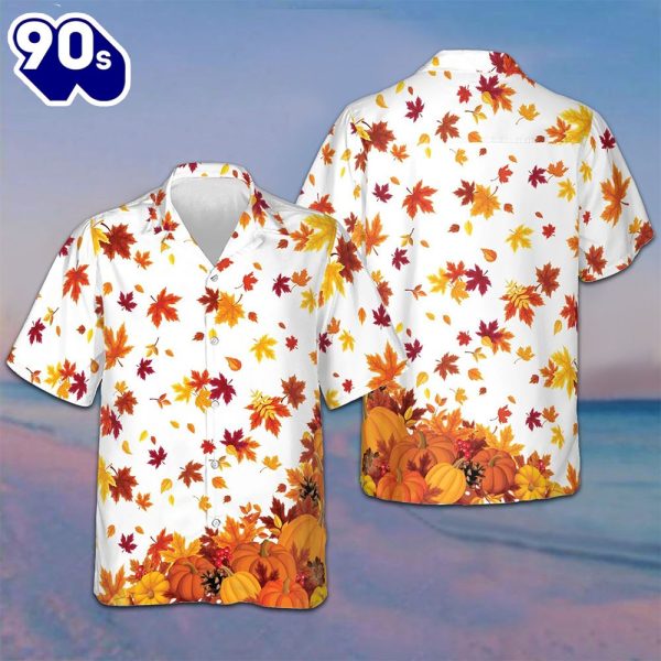 Thanksgiving Pumpkins And Autumn Leaves Hawaiian Shirt Mens Button Up Thanksgiving Ideas